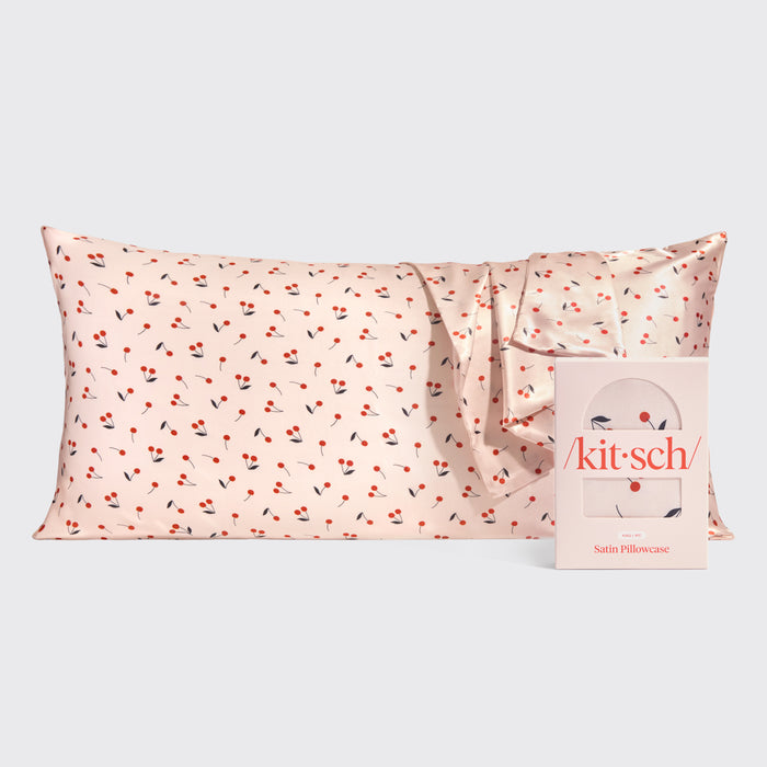 Satin Pillowcase in Cherry Print - King