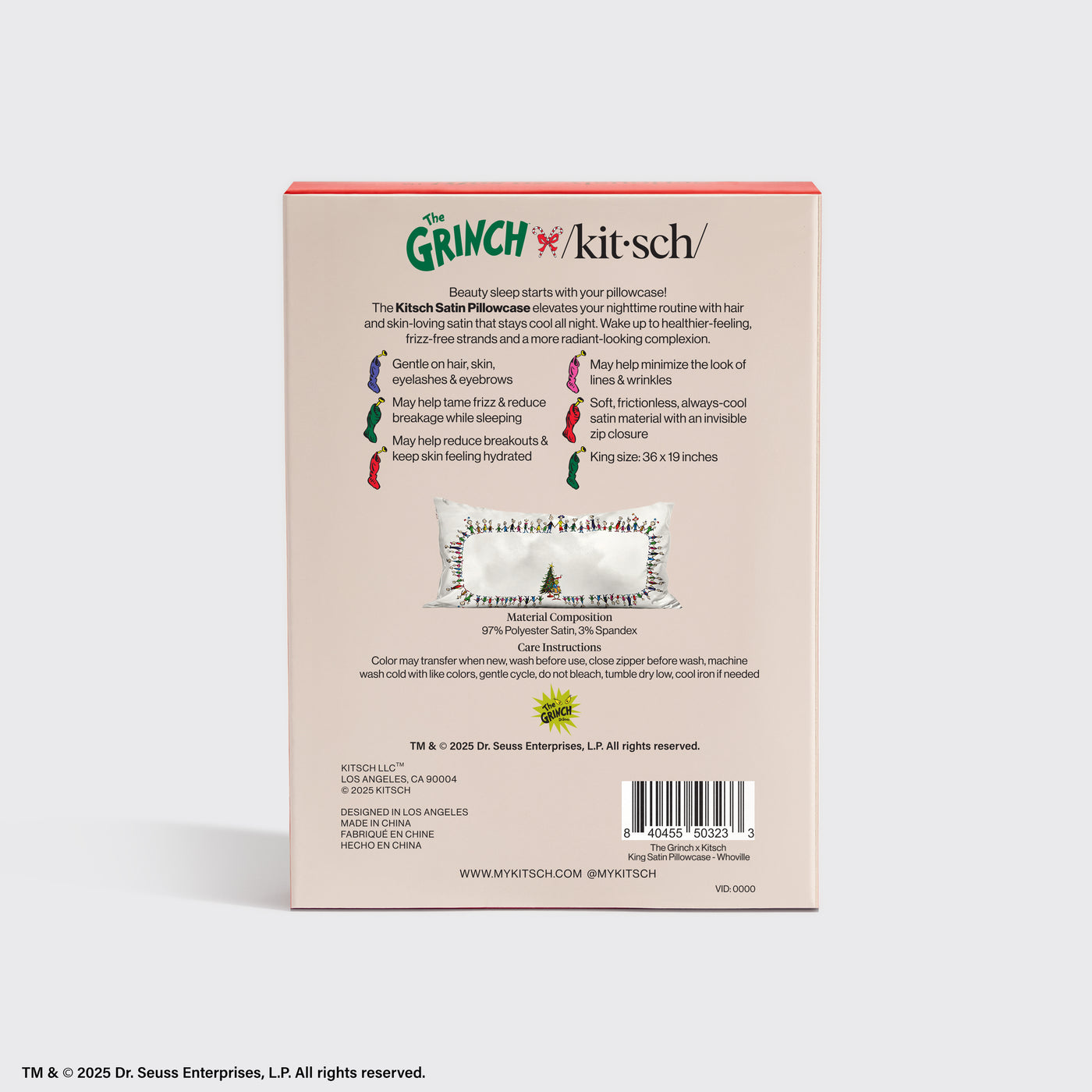 The Grinch x Kitsch Funda de almohada de satén en Villa Quién - King