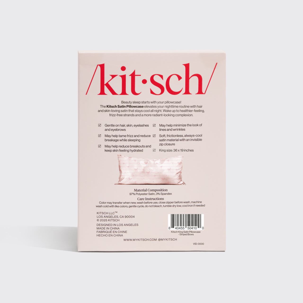 Taie d'oreiller en satin à nœuds rayés - King