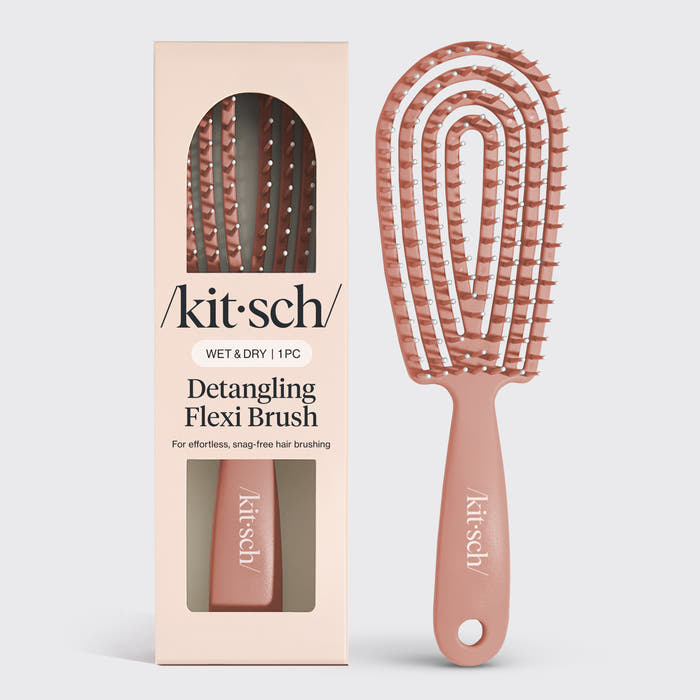 Terracotta Kitsch Detangling Flexi Brush on a soft neutral background – flexible bristles for gentle detangling