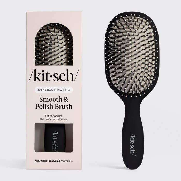 KITSCH Black Smooth & Polish Brush — hero product shot — vegan boar bristles smooth & shine while nylon bristles gently detangle even thick, textured strands — for healthier, shinier hair