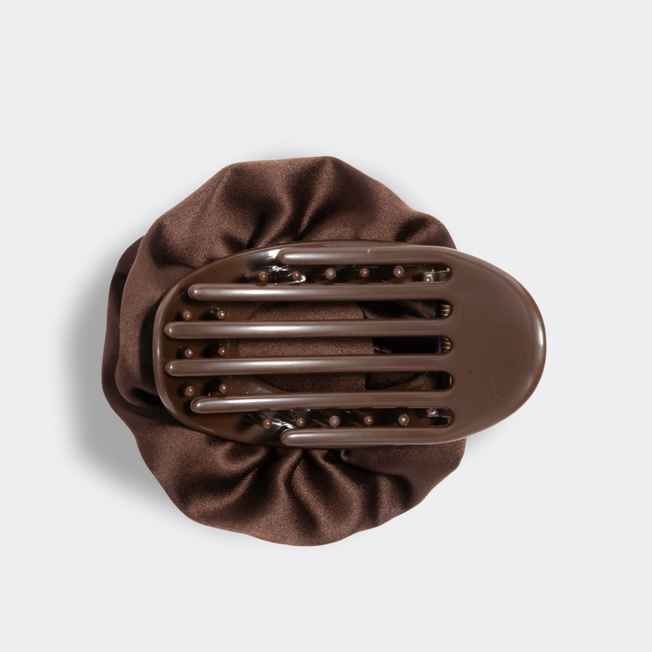 Satin Rosette Medium Flat Cloud Clip in Chocolate product detail, showing the soft 3D satin rosette and flat design