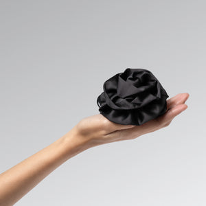 Satin Rosette Flat Cloud Clip in Black - Medium