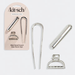 Mini-Set: Französische Haarnadel & Metallclips – Silber