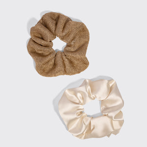 KITSCH Cream & Gold Metallic Mesh and Satin Scrunchies 2pc Set — product shot