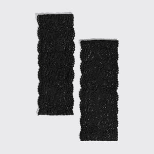 KITSCH Black Wide Lace Headbands 2pc Set — the two black lace headbands laid side by side — delicate texture adds a romantic yet modern touch to any style — choosing between the two widths
