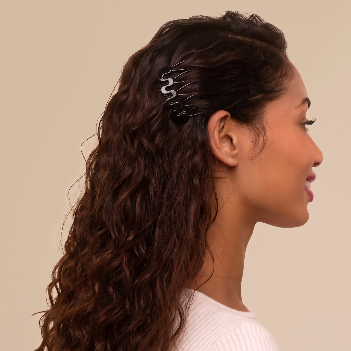 KITSCH Black French Hair Combs 2pc Set — worn in hair, lifestyle shot