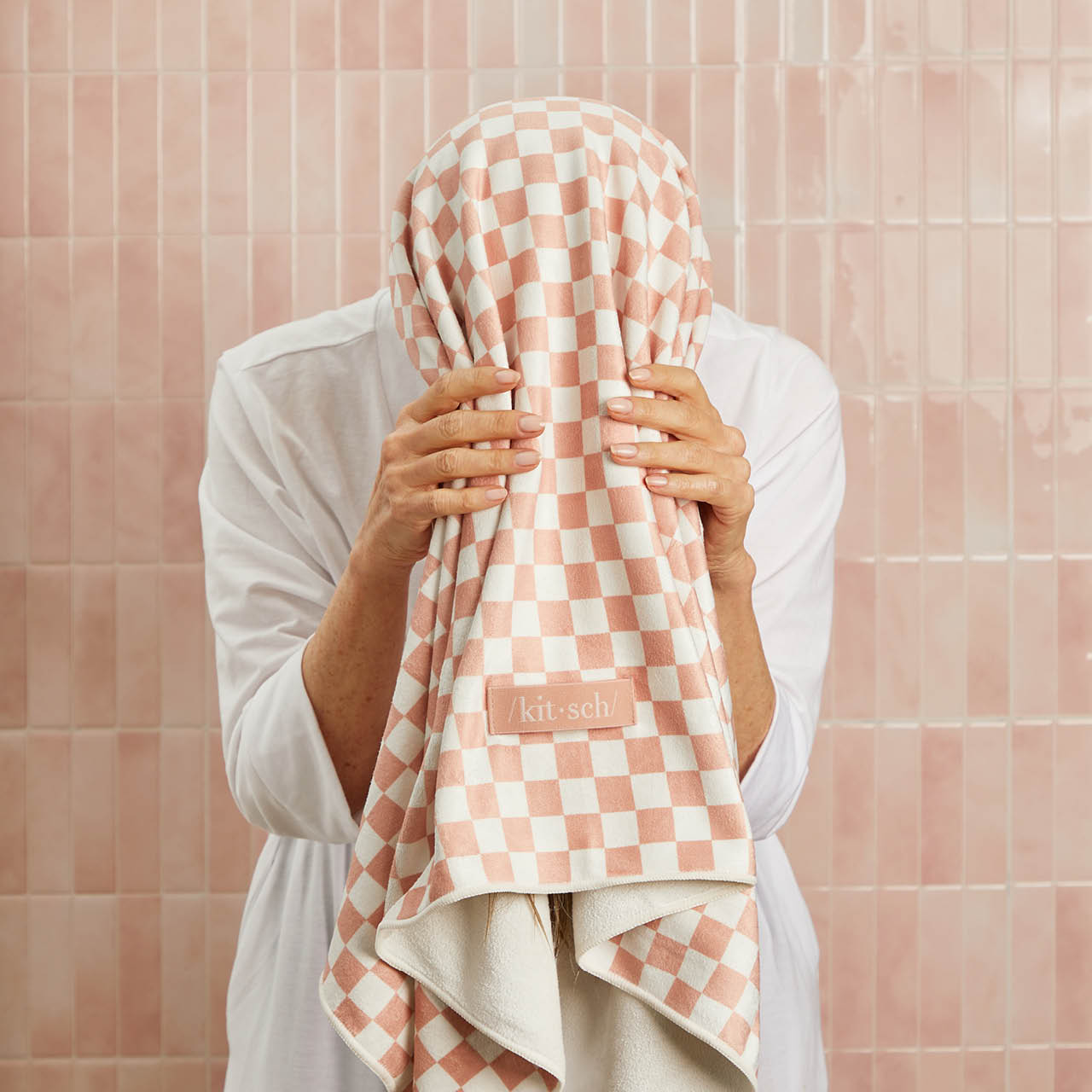 Terracotta Checker XL Hair Towel Wrap
