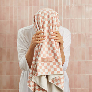 Terracotta Checker XL Hair Towel Wrap