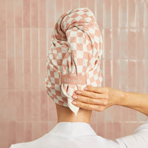 Terracotta Checker XL Hair Towel Wrap