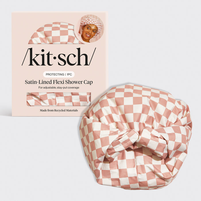 Satijngevoerde Flexi Douchemuts - Terracotta Ruit