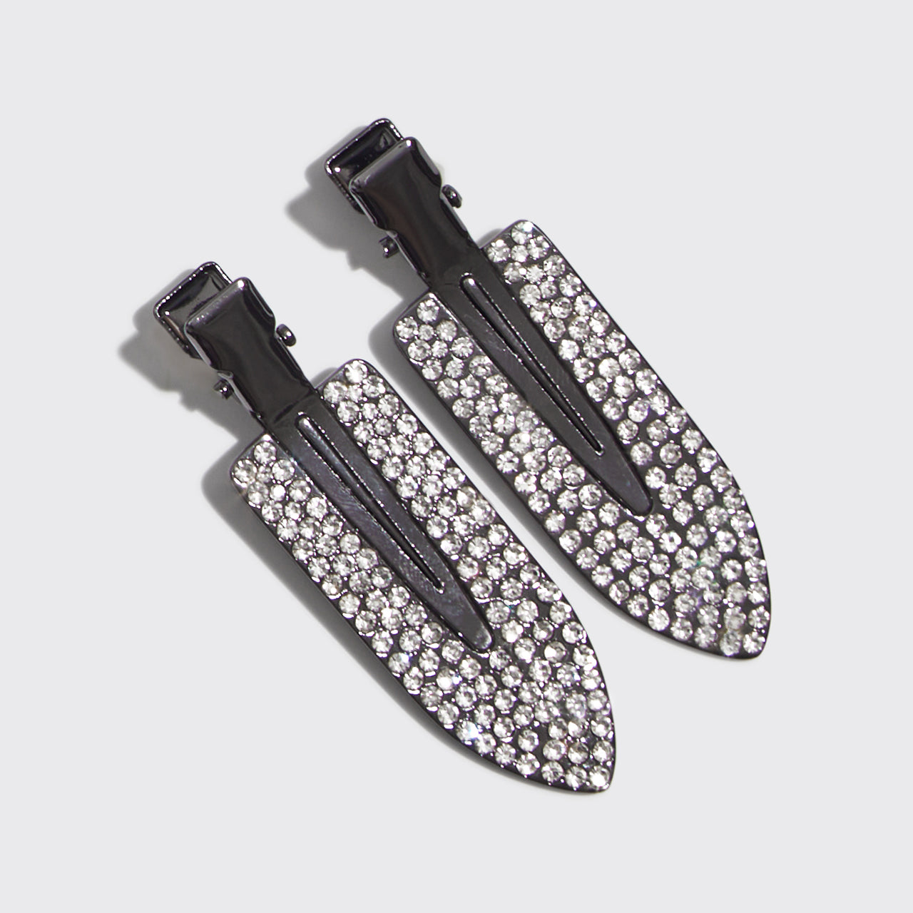 Metal Rhinestone Creaseless Clips 2pc Set- Hematite