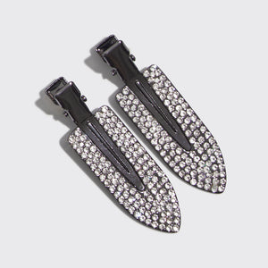 Metal Rhinestone Creaseless Clips 2pc Set- Hematite