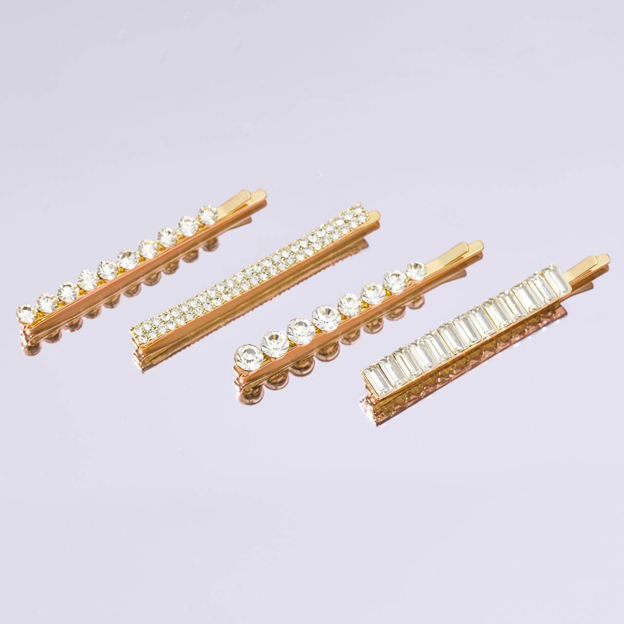 Metal Rhinestone Assorted Bobby Pins 4pc Set - Gold