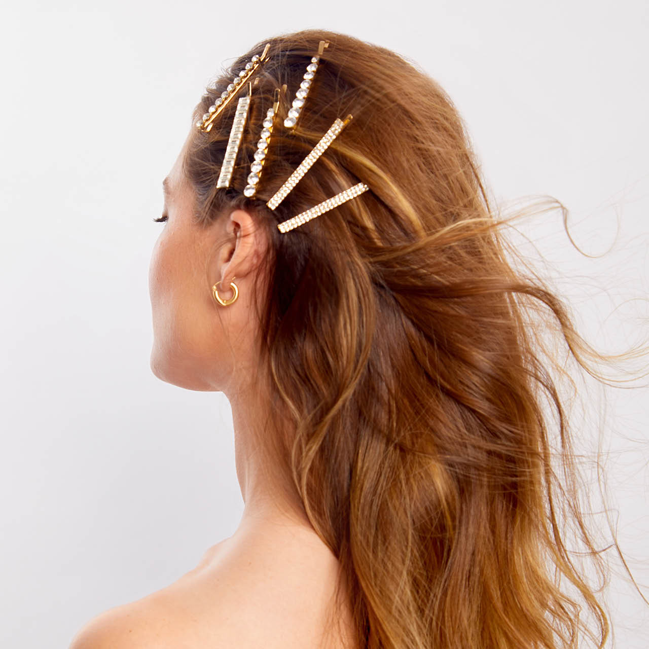 Metal Rhinestone Assorted Bobby Pins 4pc Set - Gold