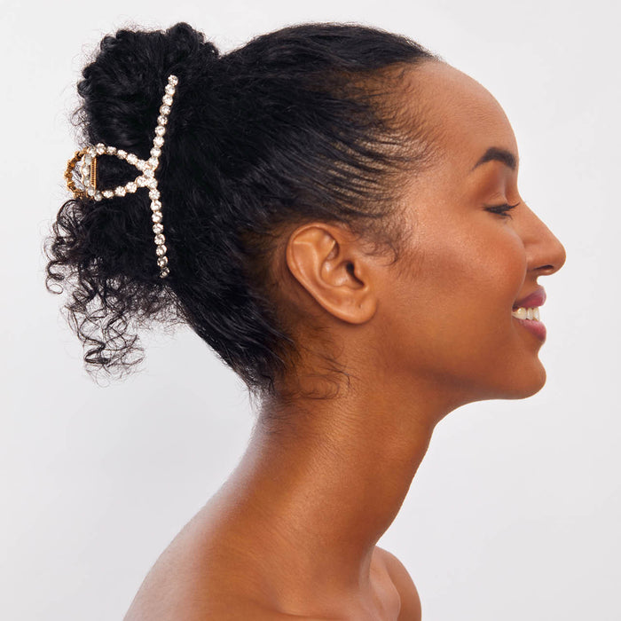 Gold Metal Rhinestone Loop Claw Clip