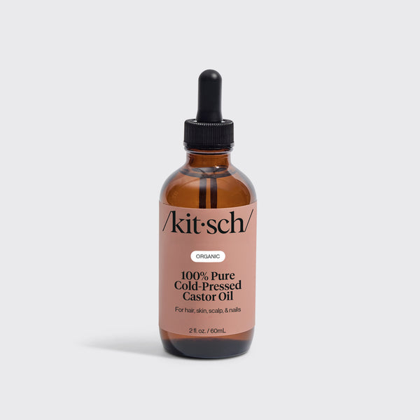 KITSCH 100% Pure Castor Oil — hero product shot — USDA organic, 100% pure castor oil cold-pressed to maintain its rich source of antioxidants — may help promote fuller-looking hair, longer-looking lashes, thicker-looking brows