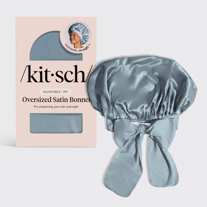 조절 가능한 오버사이즈 새틴 보닛 - 헤이즈 블루
