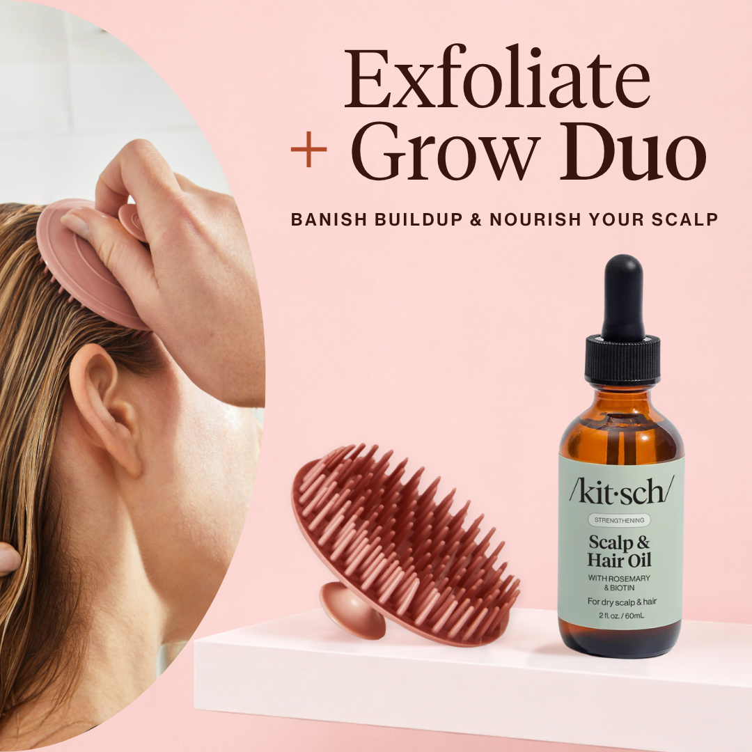 Exfoliate Grow Duo bundle — Terracotta Scalp Exfoliator and Strengthening Rosemary & Biotin Scalp & Hair Oil