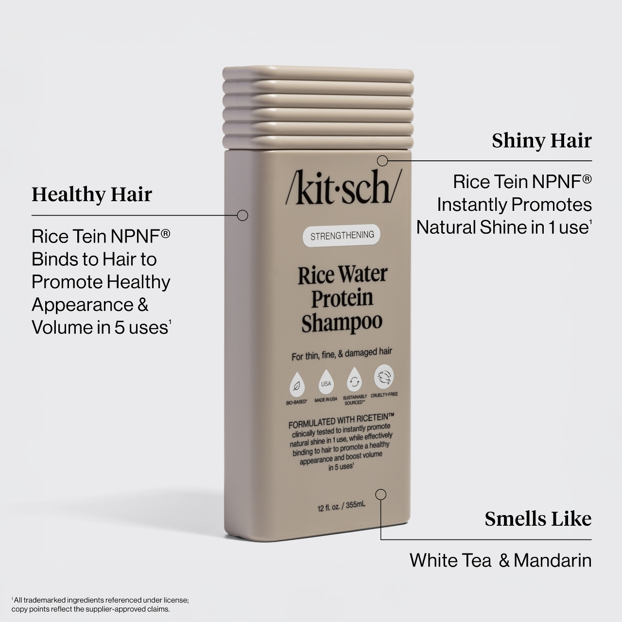 Kitsch Rice Water Protein Shampoo bottle with text highlighting benefits on a white background